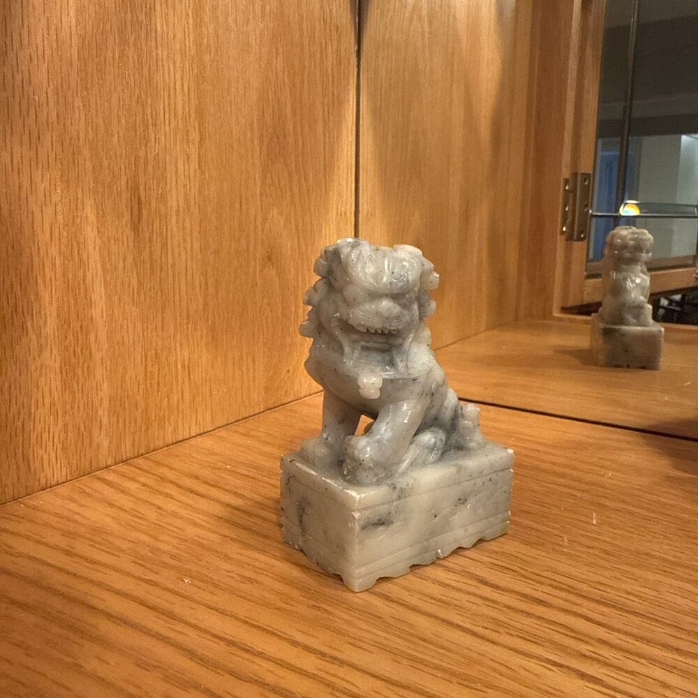 Vintage Chinese Foo Lion Dog Carved in Jade Soap Stone
